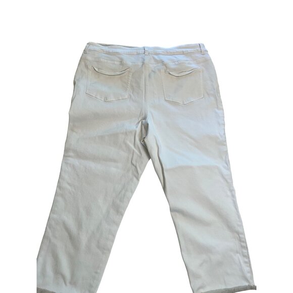 LOGO by Lori Goldstein Skinny Capri Length White Denim Tan Fringe Hem Size 18W - Picture 8 of 11